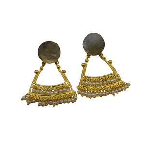 Vente chaude plaqué or nacre boucle d'oreille en laiton matériel bijoux boucle d'oreille pour les filles et les femmes au prix de gros - Product Image 2