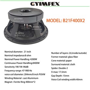 Touring Sound double magnet 400mm*2 <b>large</b> 8''voice 8400watt peak power 21inch speaker driver professional grade subwoofer woofer - Product Image 6