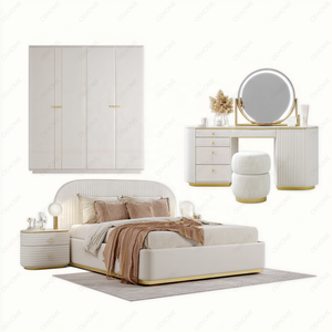 <strong>Contemporary</strong> Queen <strong>Bed</strong> Bedroom Set with Dressing <strong>Table</strong> &amp; Mirror Minimalist Nightstand Wardrobe Cabinet Wood Hotel Furniture - Product Image 3