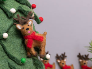 11x7 cm Handmade Christmas Felt Reindeer <b>Hanging</b> <b>Ornament</b> for Children Purely Hand-felted by the Nepalese Artisan - Product Image 4