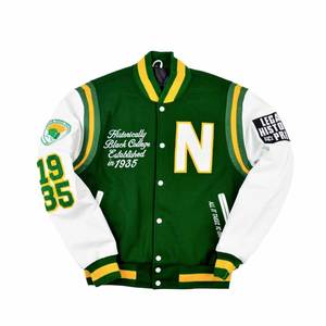 Veste universitaire unisexe Baseball Letterman Vestes Corps en laine Manches en cuir véritable Bomber College Veste de style américain - Product Image 2