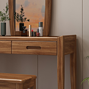 Bàn trang điểm gỗ rắn Trung Quốc mới với gương hiện đại tối giản Quả Óc Chó Đôi bơm máy tính để bàn lớn Nền Kinh Tế trang điểm phân - Product Image 3