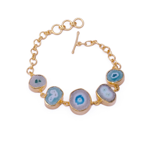 Conjunto de collar de piedras preciosas de cuarzo solar, pulsera ajustable, brazalete de Latón chapado en oro Unisex, pulsera de múltiples piedras preciosas de moda, joyería - Product Image 1