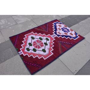 พรมขนแกะสีชมพูสีแดงแบบดั้งเดิมงานแฮนด์เมดพื้นที่ขนาดใหญ่2.2x3.3ฟุตสี่เหลี่ยมผืนผ้าตุรกีเย็บปะติดน้ำยางนามธรรมสำหรับตกแต่งห้องโถงห้อง - Product Image 3