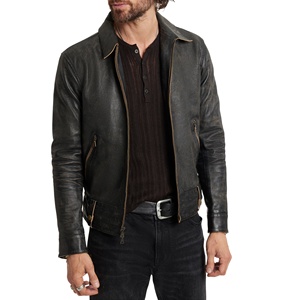 New Men's Winter Biker Style Jacket Genuine <b>Cow</b> Skin Leather with Zip-Detail Vintage Four-Pocket Round jacket for men - Product Image 1