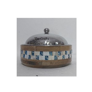 Merveilleuse conception en bois et nacre marmite casserole avec couvercle en verre plat de service de mariage - Product Image 6