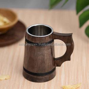 AALIYAN IMPEX Tasse/Chope en bois écologique Meilleure vente Gobelet en acier inoxydable en bois naturel pour les fêtes et les voyages-Classique - Product Image 2