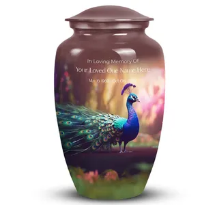 Urna Funeraria Con Diseño de Pavo Real en el Bosque Profundo, Urna Conmemorativa para Cenizas - Product Image 1