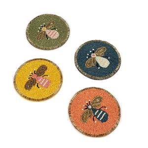 High Quality Handcrafted Round Purple Beaded <b>Jute</b> Coaster <b>Placemat</b> Pad for Tea Cup Placement Home Dining stone coasters - Product Image 5