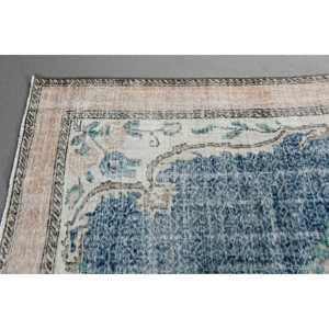 Alfombra Vintage, Alfombra Turca Extra Grande de 6,8x10,3 pies, Alfombra a Cuadros Azul y Blanca - Product Image 4