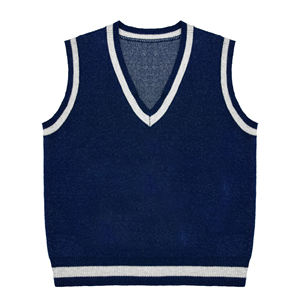 Custom Logo OEM Jacquard Letters Knitted Pullover Sweater Vest School Uniform Knitwear Sleeveless V Neck <b>Men</b> Knit Sweater Vest - Product Image 1