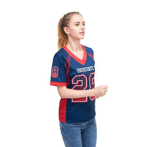 Camiseta de fútbol americano totalmente personalizada para hombres, nombre bordado, número y nombre del equipo, malla azul transpirable, ajuste Atlético - Product Image 3