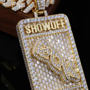 Bijoux de style Hip Hop Collier personnalisé Pendentif Logo Diamant Moissanite Pendentifs brillants VVS Argent 925 Grand pendentif Moissanite - Product Image 5