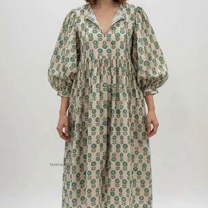 Vestido Midi Bohemio Kyra, Estampado a Mano, Algodón, Casual, para Mujer, con Cierre de Cordones - Product Image 2