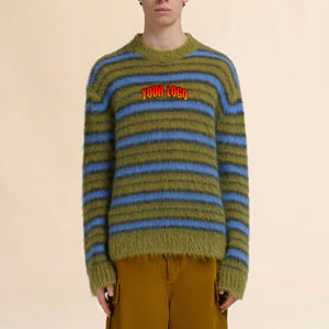 2026 Custom Drop Shoulder <b>Stripped</b> Knitted 100% Cotton Anti-Shrink Warm Men's Pullover Sweater - Product Image 3