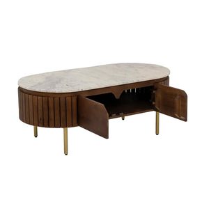 Table centrale en bois massif noyer avec dessus en céramique brun tabac exigeant pour les meubles de salon et de chambre à coucher à usage de bureau - Product Image 6