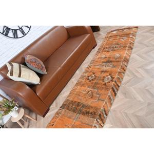 พรมเฮอร์กีขนาด 2.4x11.1 ฟุต พรมวินเทจตุรกี พรมสีน้ำตาลส้มไล่เฉด - Product Image 4