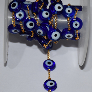Cadena de Rosario de Cuentas Azules de 4mm de Alta Calidad, Chapada en Oro, Hecha a Mano, para la Fabricación de Joyería - Product Image 1