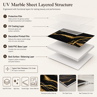 Panneau mural en PVC brillant MORLENX en agate noire dorée, effet marbre UV, pour la décoration intérieure de villas et d'hôtels de luxe