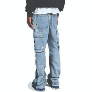 High Quality Streetwear <b>Wide</b> <b>Leg</b> <b>Jean</b> Custom Contrast Color Paint Splatter Slim Flared <b>Jean</b> Stacked Flare Denim Pants <b>Men</b> - Product Image 3