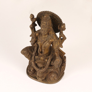 Sculpture en position assise de déesse Laxmi antique faite à la main Figurine en laiton indien Statue pour la décoration intérieure article cadeau SNI-193 - Product Image 2