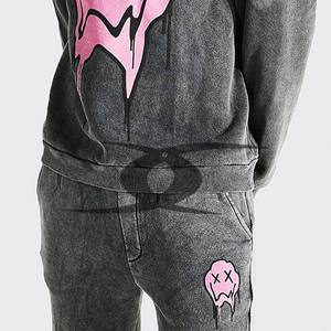 OEM personnalisé unisexe Vintage surdimensionné Hip Hop acide lavage pantalons de survêtement à capuche ensembles soleil fané soleil pour l'hiver Logo imprimer hommes - Product Image 5