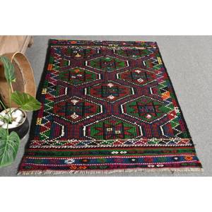 Alfombra turca étnica de área grande de 3,4x4,8 pies, alfombra roja de lana verde para sala de estar, Alfombra de látex para habitación nueva, pasillo de retazos rectangulares - Product Image 4