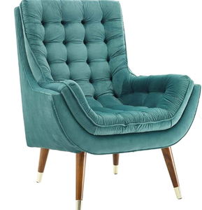 Sillón tapizado de terciopelo con botones capitoné color verde azulado - Product Image 2