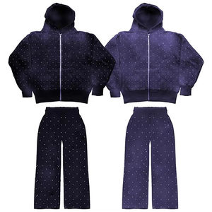 Sweats à capuche personnalisés délavés à l'acide avec strass et pantalons de survêtement évasés pour hommes personnalisés - Product Image 1