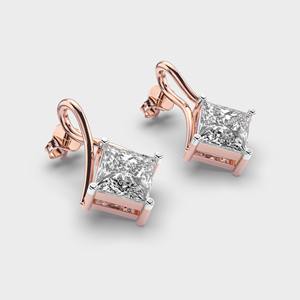 Boucles d'oreilles pendantes en or rose 18 carats avec diamants de laboratoire de 3,5 ct de taille princesse - Product Image 3