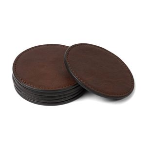 Ensemble de 4 sous-verres en cuir PU élégants, tapis de boisson imperméables antidérapants, sous-verres élégants et durables pour le bureau et la maison, rouge - Product Image 3