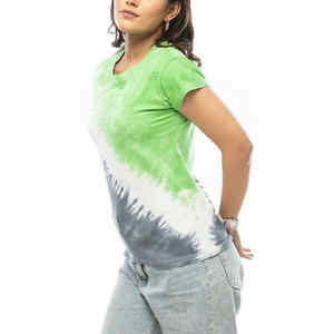 Femmes 100% coton cravate teinture T-Shirt Streetwear col rond imprimé personnalisé nouveau Design col montant en gros 3D à motifs velours côtelé - Product Image 3