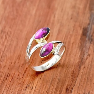 Bague Marquise Turquoise Huître Rose Argent Sterling 925 Martelé Réglable Split Band Bijoux pour Femmes - Product Image 4