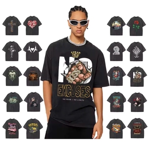 T-shirt personnalisé à col rond délavé T-shirt oversize à épaules tombantes pour hommes - Product Image 3