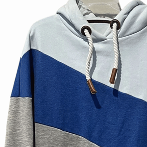 Sudadera con capucha de bloque de color azul y gris para mujer, sudadera de lana de algodón transpirable, ropa de calle estampada con bolsillo de canguro para invierno - Product Image 4