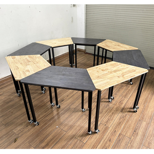 Ensemble de 8 tables trapézoïdales de style moderne en bois de caoutchouc avec pieds carrés en fer, style Lego - HBLG043 - Product Image 2