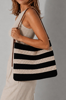 Bolso de hombro tejido para mujer con correa de cuero, bolso tote de punto elegante e informal, bolso de ganchillo a la moda
