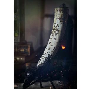 Traditional Viking Drinking Horn with <b>Stand</b> Natural Horn Handmade <b>Mug</b> for Mead and Ale - Product Image 2