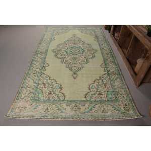 Tapis turc vintage classique vert bleu Patchwork Design laine Latex Rectangle couloir 5.3x9.4 pieds nouvelle grande surface pour chambre - Product Image 1