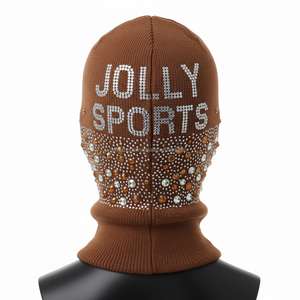 หมวกบาลาคลาวาผู้หญิงสุดหรู ผ้าอะคริลิกหนา 280GSM สีน้ำตาล ประดับคริสตัล พร้อมโลโก้สั่งทำ ช่องตา สำหรับฤดูหนาว - Product Image 2