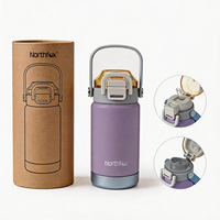 Bouteille d'eau pour enfants de 12 oz avec double couvercle et paille, large ouverture, double paroi, isolée sous vide, en acier inoxydable 304 à l'intérieur et à l'extérieur