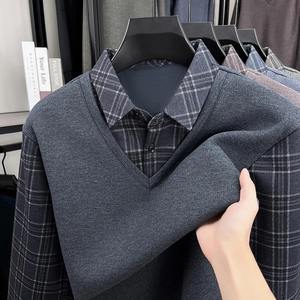 เสื้อยืดลำลองผู้ชายสำหรับฤดูหนาว ขายดี แฟชั่นธุรกิจใหม่ เสื้อผ้าผู้ชายทันสมัย คอเสื้อเก๋ หนานุ่ม อุ่นสบาย ระบายอากาศได้ดี - Product Image 4