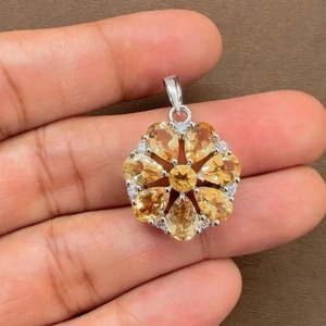 Rhaya Jewels Women's 100% Natural <b>Citrine</b> Flower <b>Pendant</b> Rhodium Plated Sterling Silver Minimalist Fine Micro Insert Charms Gift - Product Image 2