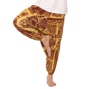 Pantalon sarouel classique pour hommes-écologique 100% coton toile taille libre couleur foncée taille haute joggeurs légers cordon de serrage ample - Product Image 1