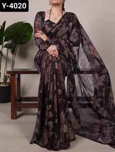 เสื้อส่าหรีแบบลำลองที่สวยที่สุดเสื้อเบลาส์บราสโซ่ลายดอกไม้ผ้าวิสโซ - Product Image 4