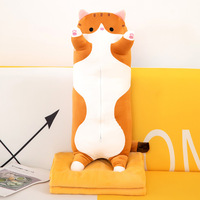 Coussin-Plaid en Peluche Longue en Forme de Chat, Qualité Export, Jouet en Peluche, Compagnon de Sommeil, Poupée Double Usage pour la Sieste et comme Cadeau