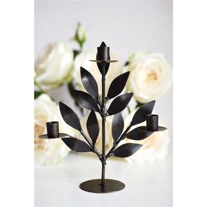 Candelabro Rectangular de Metal con Diseño Floral, Bandeja Decorativa de Esmalte Blanco para 3 Velas, Estilo Rústico Navideño - Product Image 4