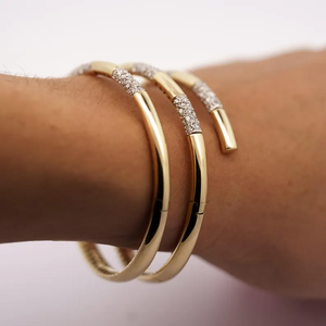 3-Row Curved 14K Gold Plated <b>Bangle</b> <b>Bracelet</b> with 2.75 Carat Diamond Fashion Jewelry for Women - Product Image 5