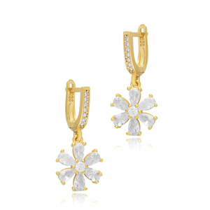 Blanco CZ piedra flor diseño plata venta al por mayor pendientes colgantes turco 925 plata esterlina joyería fina - Product Image 3