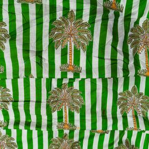Organic Traditional Jaipuri Print Green Stripe Palm Tree Cambric Cotton Fabric 60x60 Eco-Friendly for Curtain Craft <b>Bag</b> Use - Product Image 4